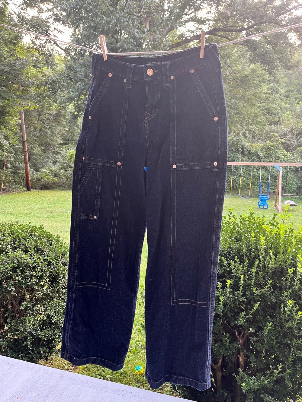 True Religion Women's Carpenter Baggy Cargo Flap Jeans